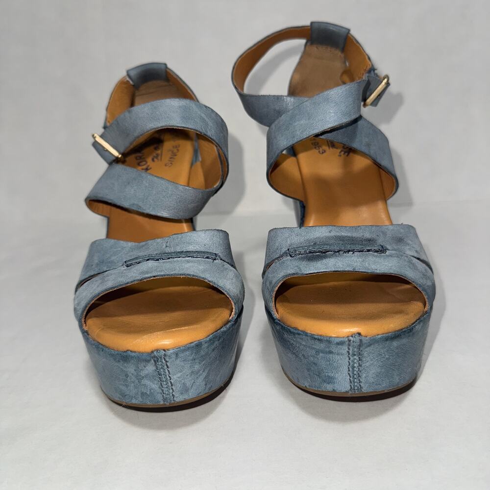 Kork-Ease Blue Gracen Leather Size 6 Wedge Platform Sandals Casual Chic Classic - Picture 3 of 10